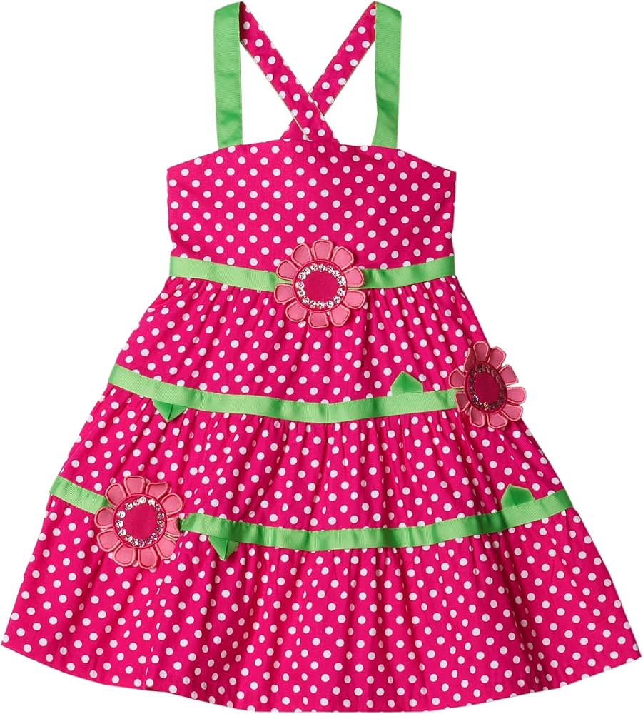 Bonnie Jean Little Girls' Fuschia With White Dots Flower Applique Sundress