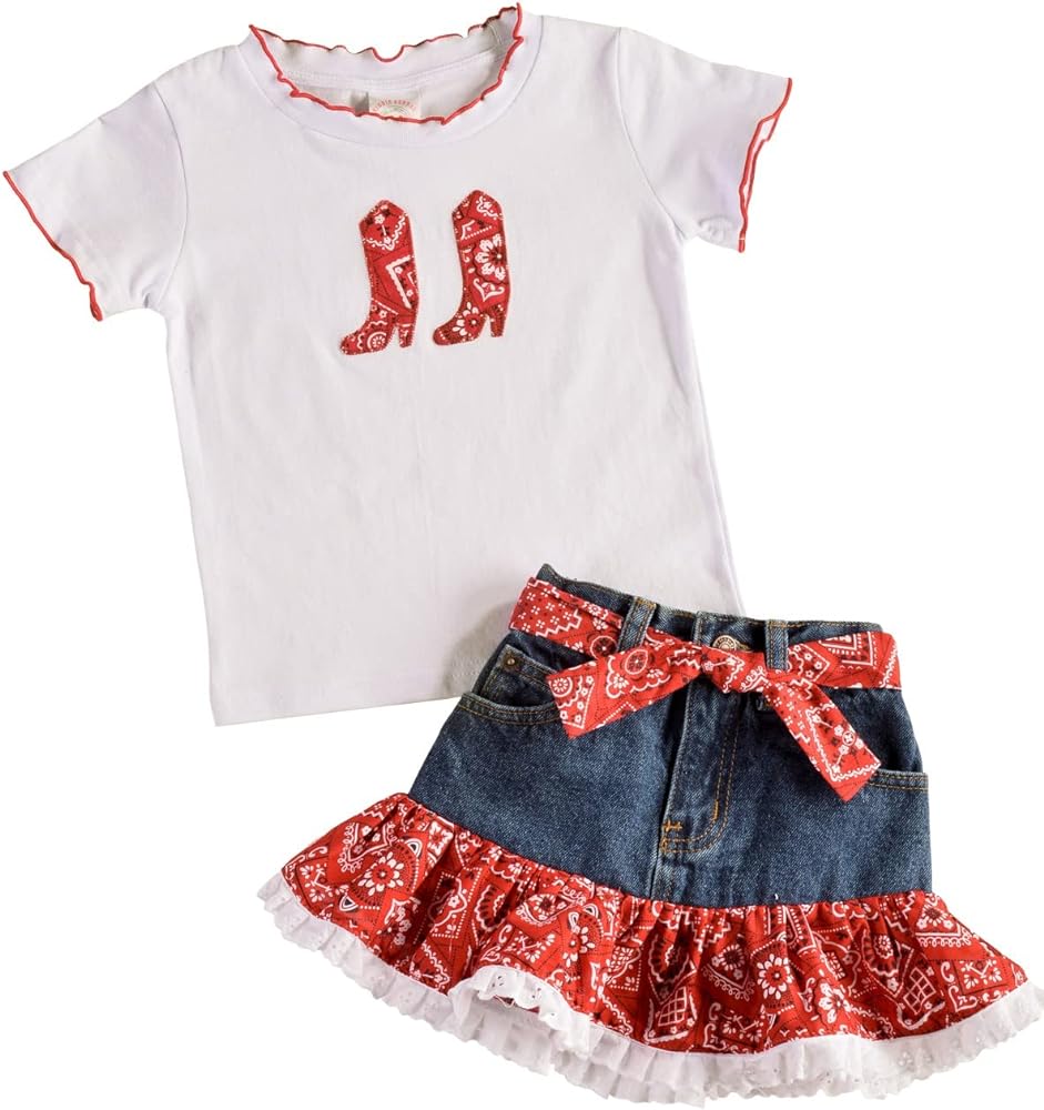 2 Piece Denim Skirt And Tee - Red Bandana - RED - 6