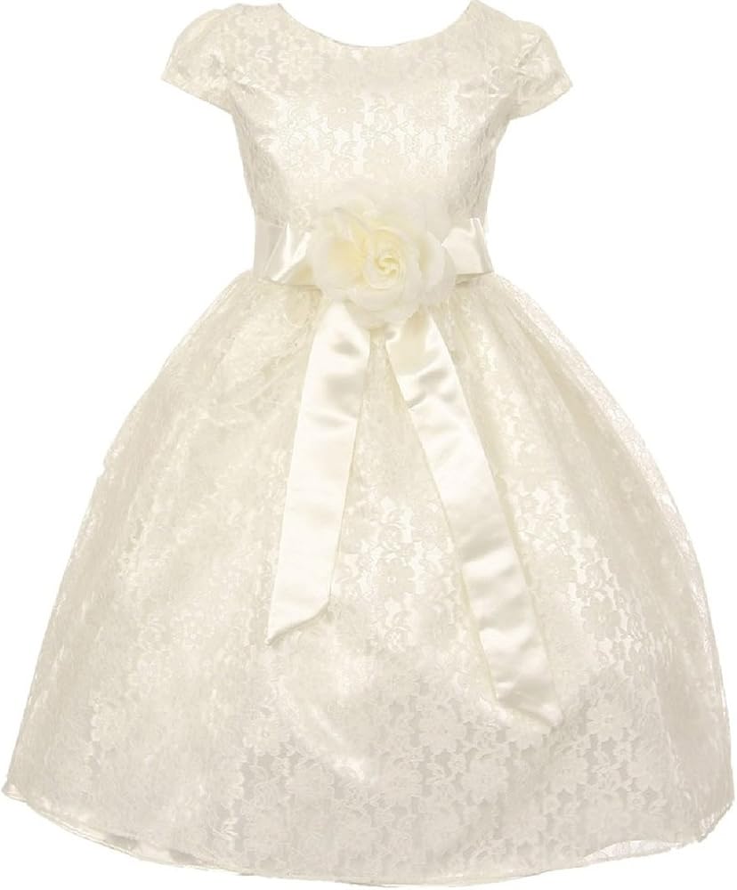 Little Girls Satin Sash Floral Lace Overlay Flowers Girls Dresses