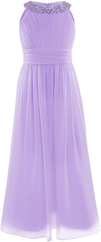 Kids Girls Junior Bridesmaid Dress Wedding Pageant Party Sequins Pleated Chiffon Flower Girl Dress