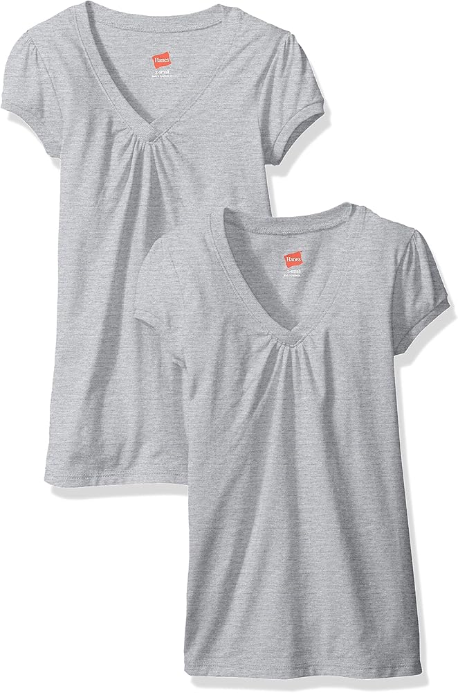 Hanes Girls Shirred V-Neck Tee (Pack Of 2)