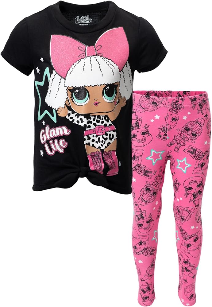 L.O.L. Surprise! Neon QT Bon Bon Diva Queen Bee Touchdown Roller Sk8er T-Shirt and Leggings Outfit Set Toddler to Big Kid