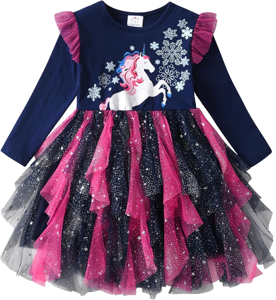 DXTON Girls Winter Tutu Dresses for Toddler Long Sleeve Outfits 3-12T LH2211