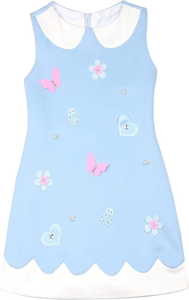 Biscotti Girls' Garden Party Peter-pan Collar Dress in Blue, Sizes 4-12