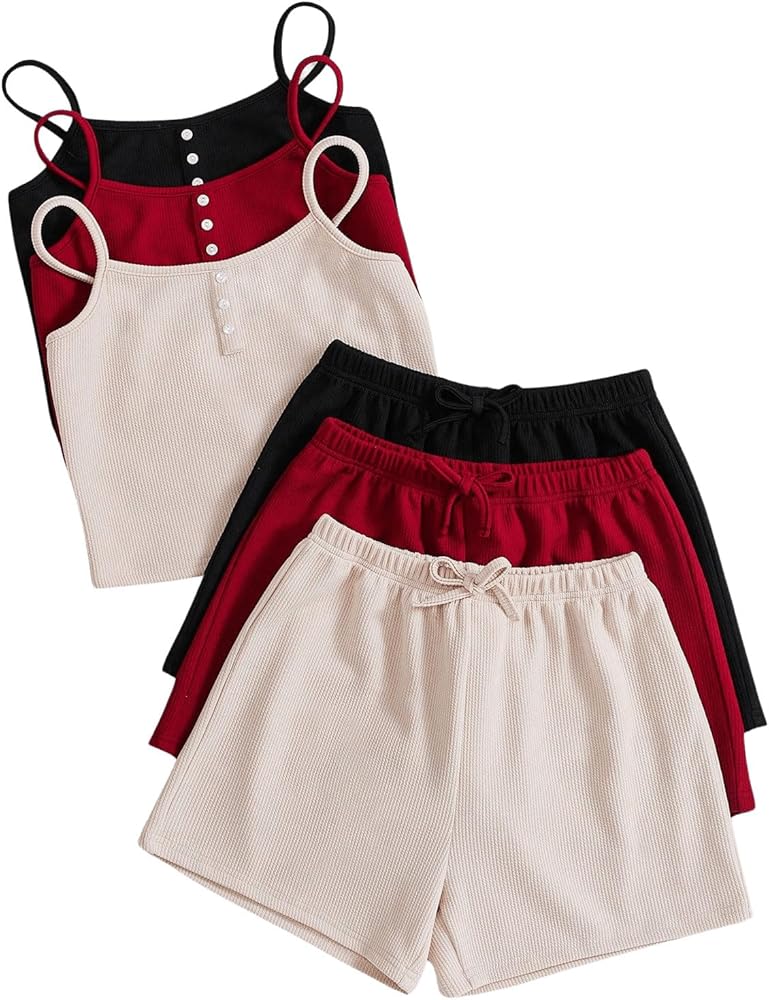 Verdusa Girl's 6 Piece Button Front Cami Top and Shorts Matching Sets