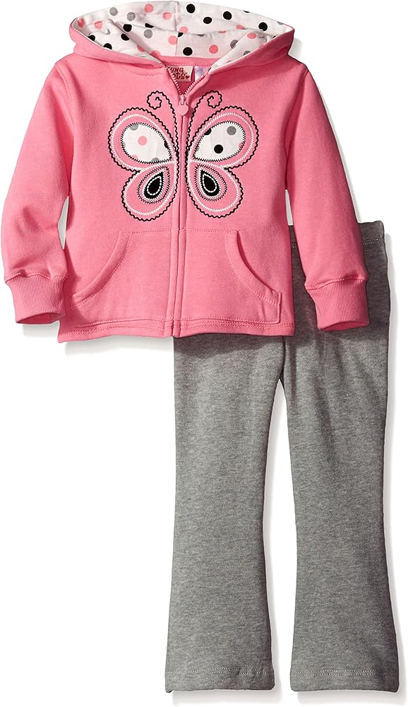 Young Hearts Girls' 2 Piece Butterfly Zip Up Sweatshirt and Sweatpant Set