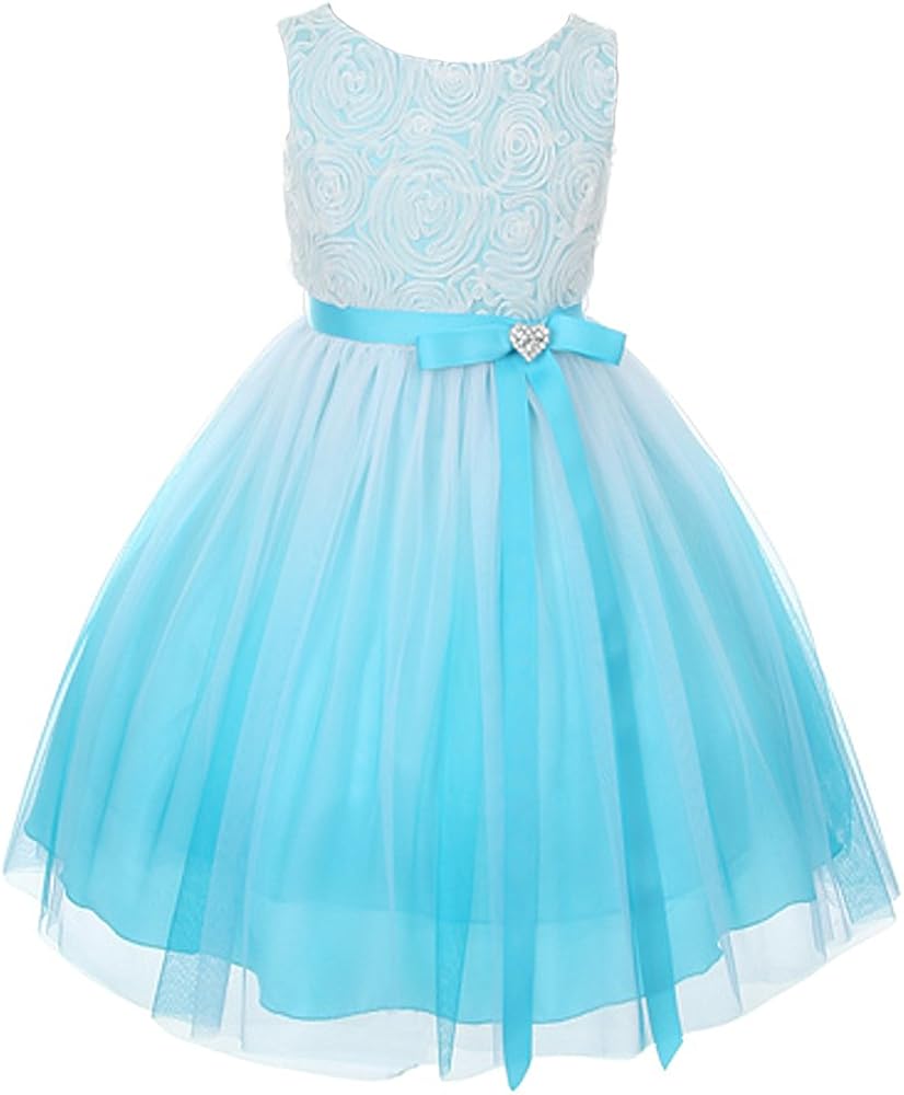 Tulle Rosette Spring Easter Flower Girl Dress in Ombre Fuchsia Aqua Purple Red 2-14