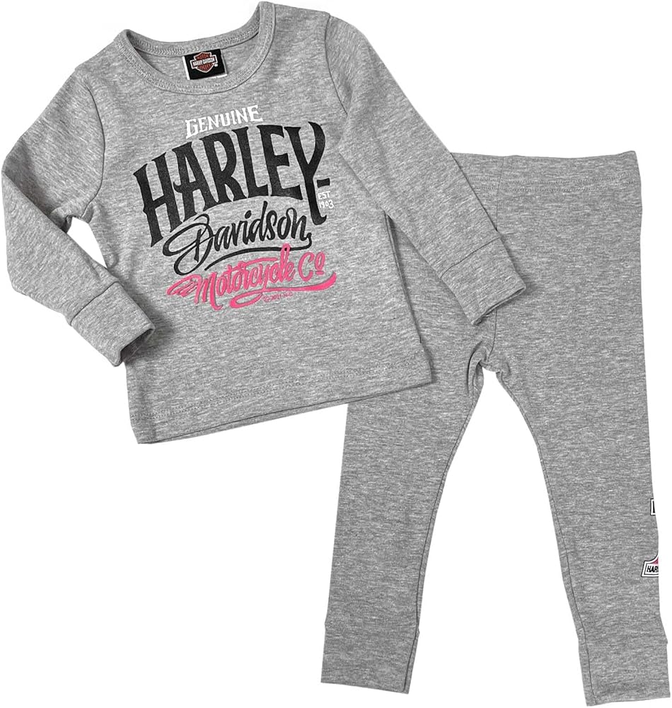 Harley-Davidson Baby Girls' 2 Piece Newborn Set, Knit Tee & Pant Set - Gray