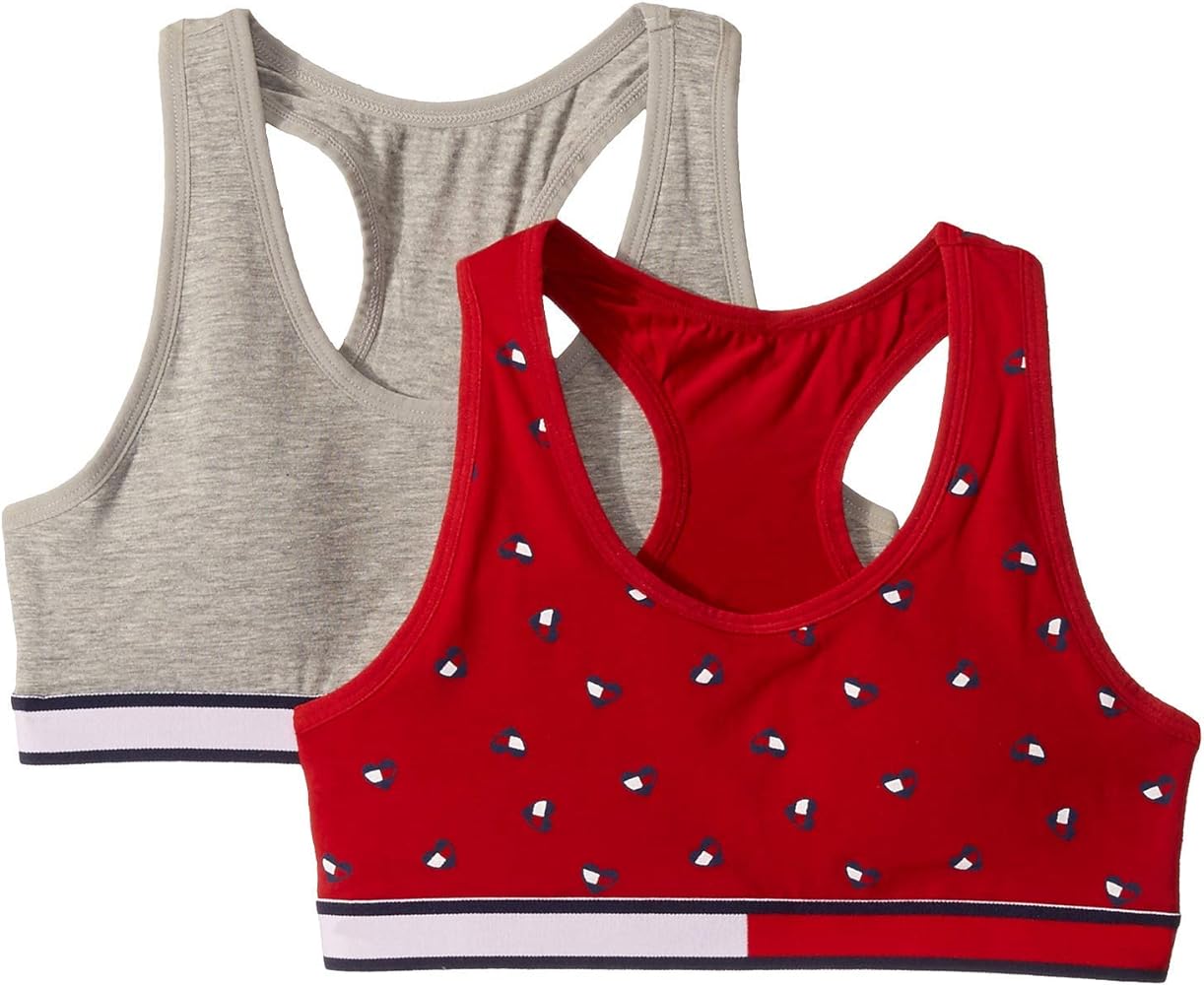 Tommy Hilfiger girls Crop Sports Bra (Pack of 2), Racerback Straps & Soft Elastic Waistband, Cotton & Spandex