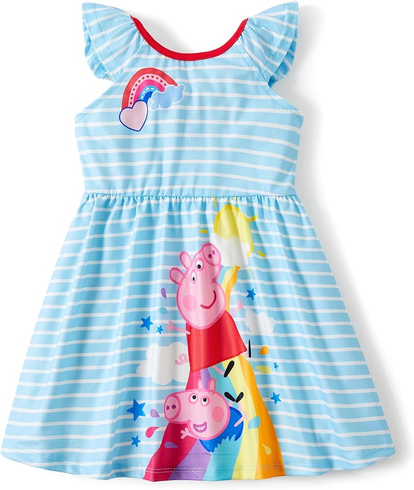 Peppa Pig Toddler Girl Dress Fruits Rainbow Short Sleeve Sundress 2-6 Years