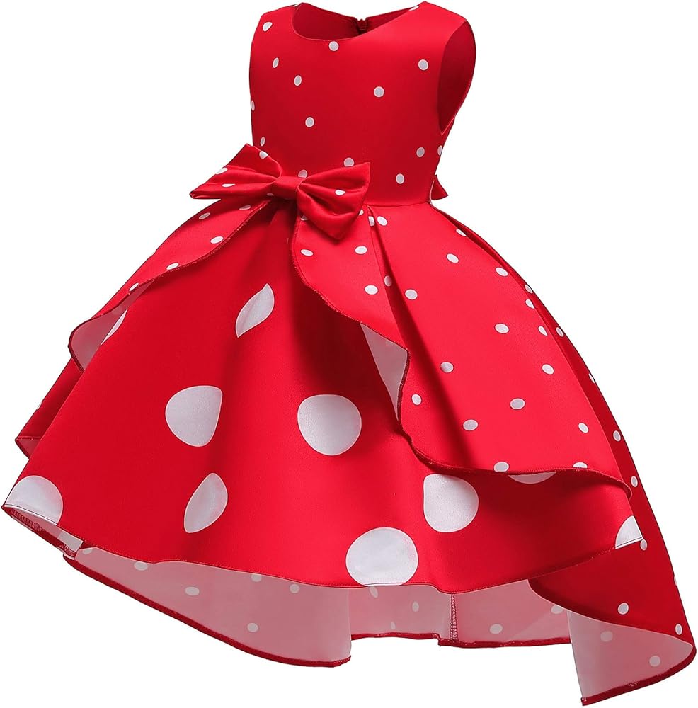 Elegant Girls Polka Dots Dress for Church Holiday Pageant Birthday Tea Party Wear Vintage Princess Ball Gown 2-10Years