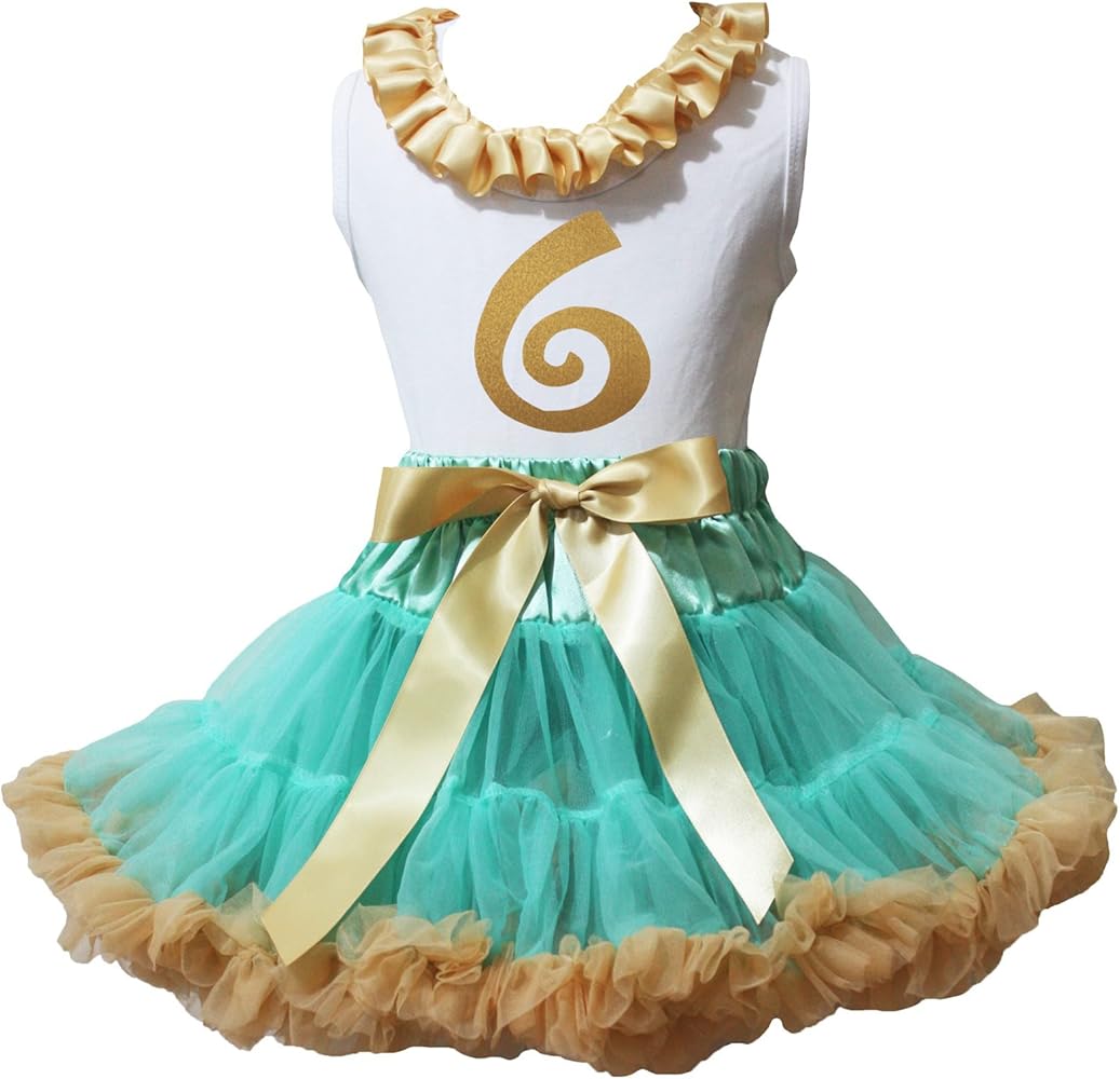 Petitebella Dress Neck Ruffle Birthday 6th Shirt Aqua Blue Gold Girl Skirt 1-8y