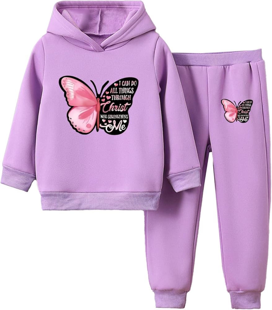 YiZYiF Kids Children Casual Sport Suit Long Sleeve Butterfly Hoodie Sweatshirts with Jogger Pants Active Tracksuit