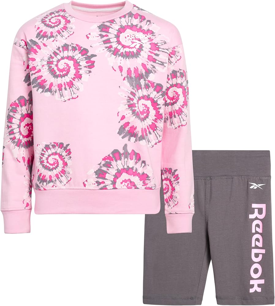 Reebok Girls' Active Shorts Set - 2 Piece Fleece Top and Bike Shorts (Size: S-XL)