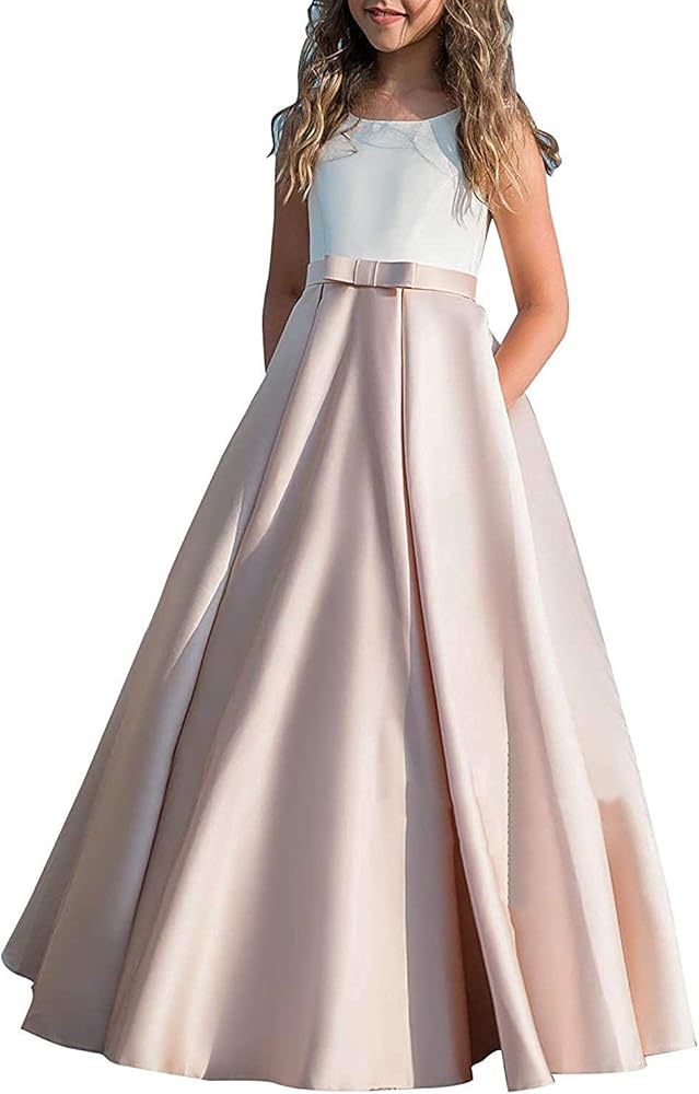 Satin Dress Elegant Flower Girl Pageant Dresses for Girls Party