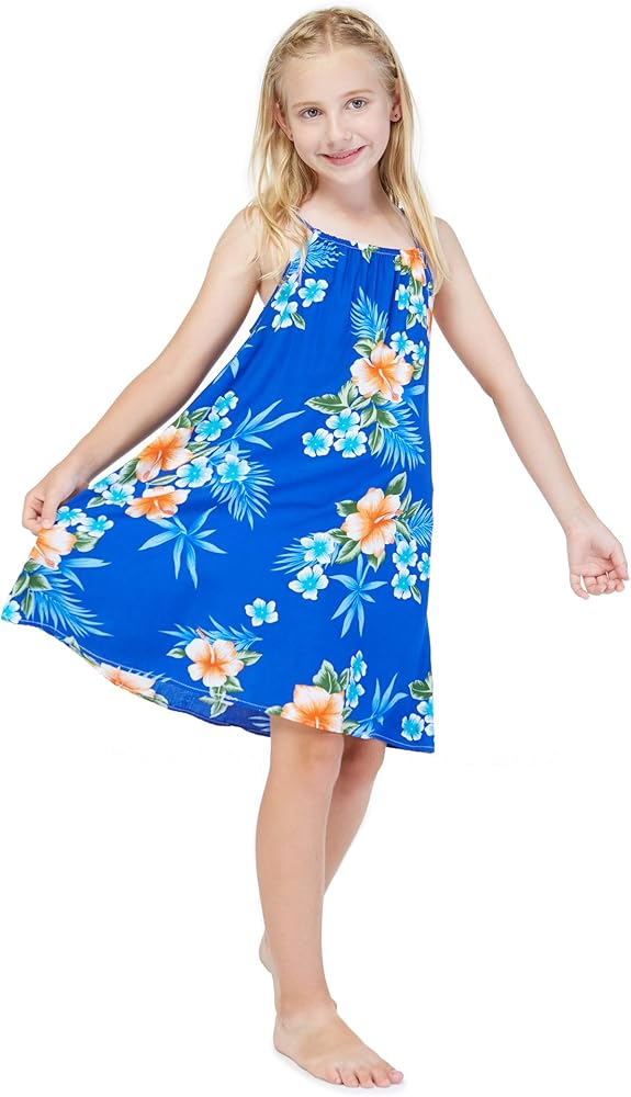 Girl Hawaiian Round Neck Dress in Hibiscus