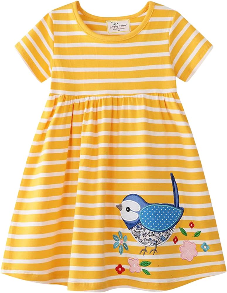 Toddler Girls Kids Children Summer Holiday Beach Dress Bird Print Short Sleeve Crew Neck Toddler Girl