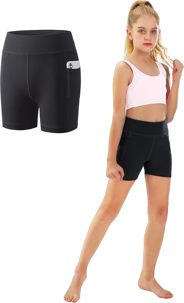 Youth Girls 4"/ 5" Volleyball Spandex Shorts - Kid Biker Cheer Dance Yoga Athletic Workout Gymnastics Compression Short