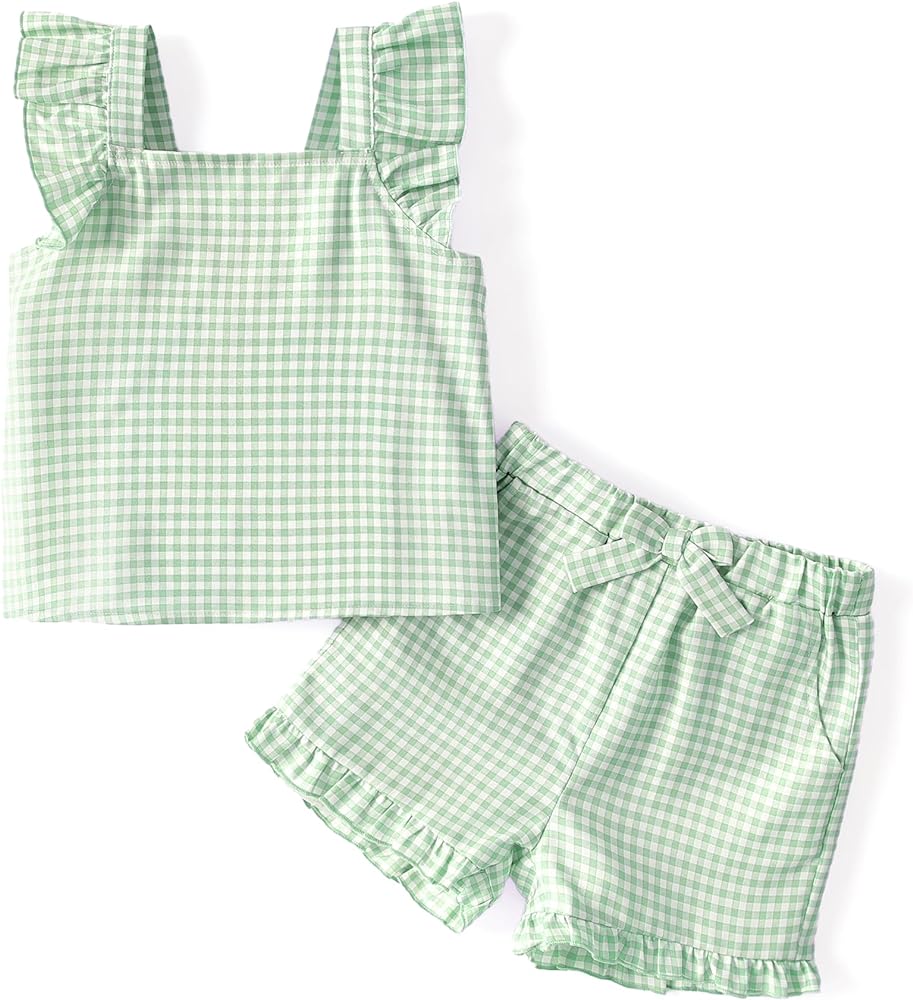 PATPAT Toddler Girls Summer Outfit Gingham Tank Top and Short 2 Piece Clothes Sets 12M-6Y