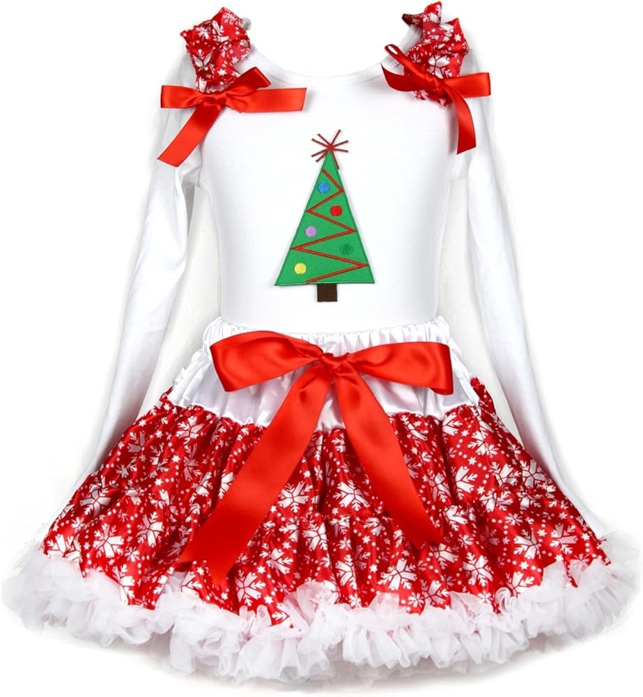 Petitebella Christmas Dress Xmas Tree White Cotton L/s Shirt Red Snowflake Skirt Set 1-8y