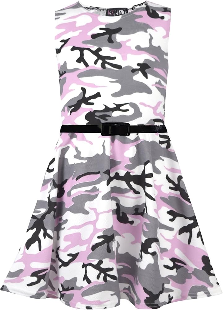 A2Z 4 Kids Girls Skater Dress Sleeveless Camouflage Print Soft Comfortable Party Fashion Skater Dresses Age 5-13 Years