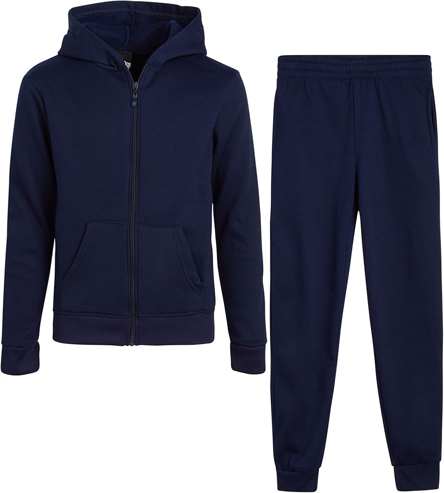 Real Love Girls' Jogger Set - 2 Piece Basic Fleece Solid Full Zip Hoodie and Sweatpants (Size: 7-16)