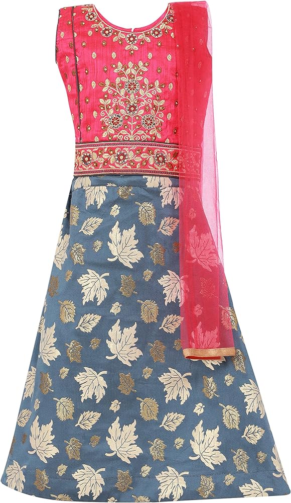 Readymade Indian Ethnic Kids Skirt Top with Embroidery & Zip Closer