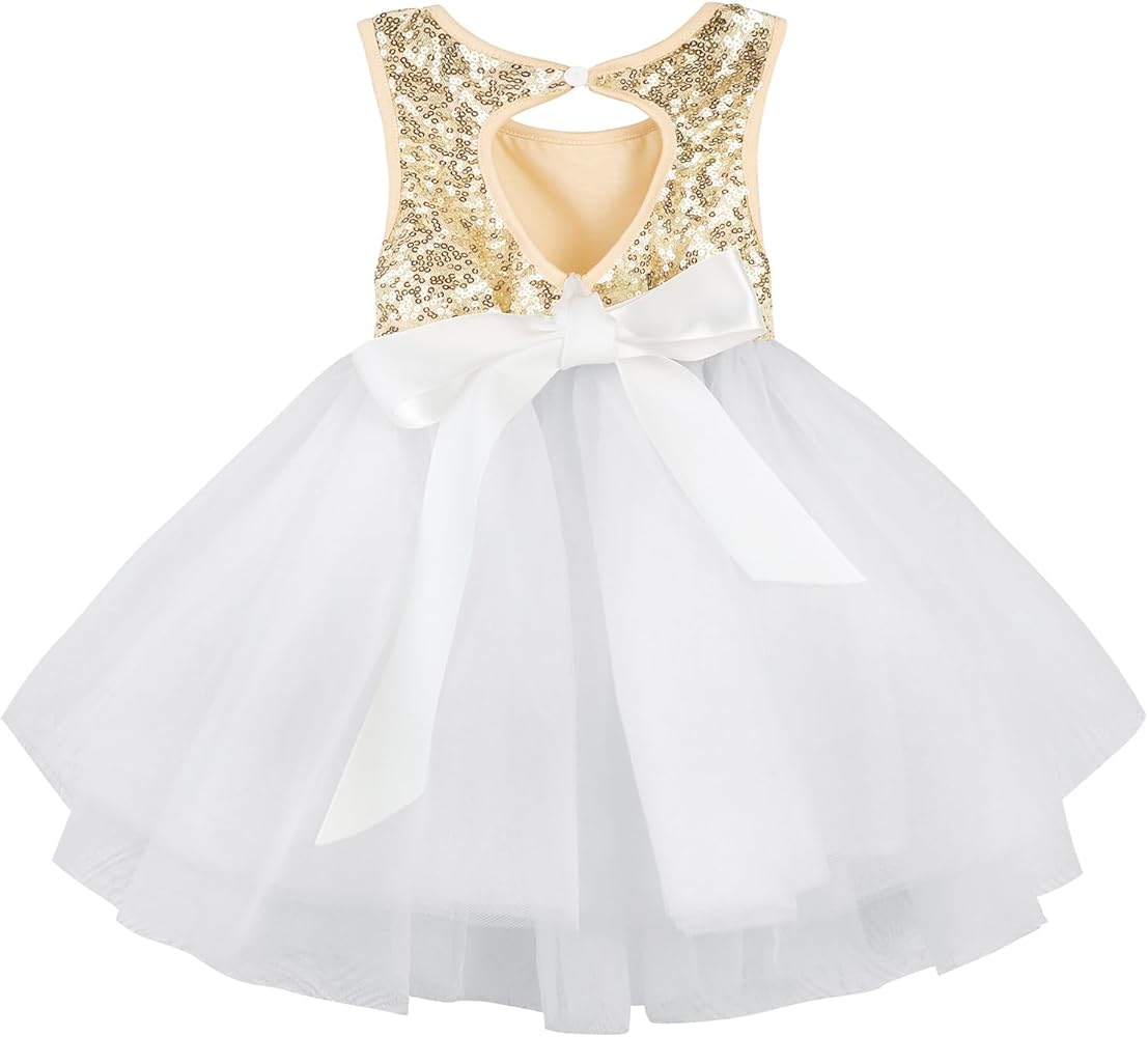 AGQT Baby Girls Dresses Flower Girl Dress Sequins Tutu Dress Sleeveless Kids Princess Birthday Dresses Size 3M-4T