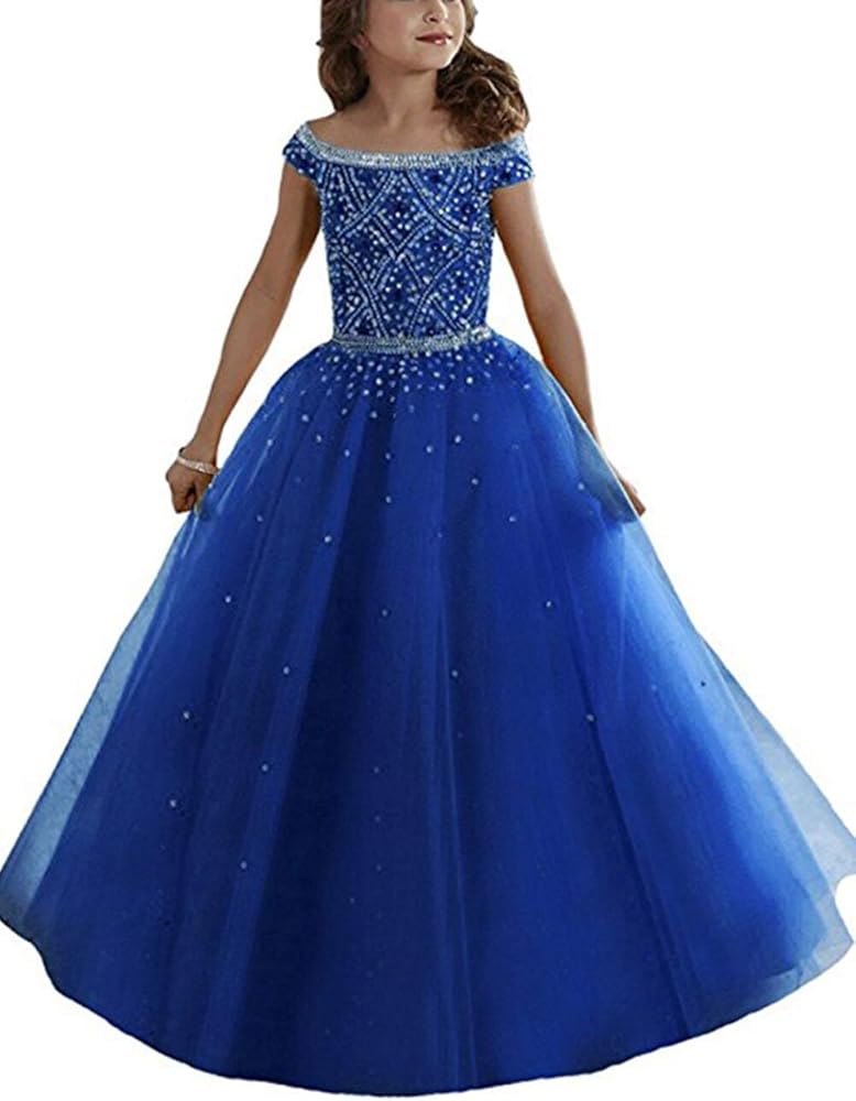 Girls Quinceanera Pageant Dress Birthday Beaded Crystal Kids Party Ball Gowns