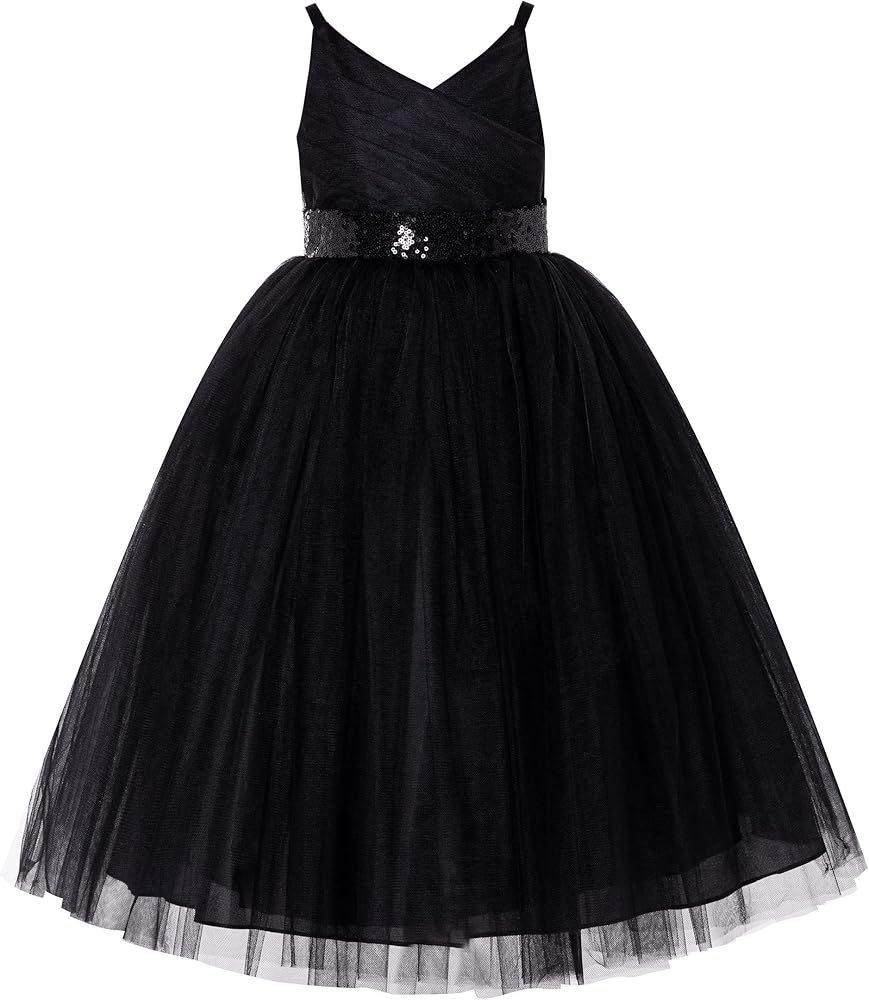 V-Neck Tulle Little Flower Girl Dresses for Father Daughter Dance Recital 218