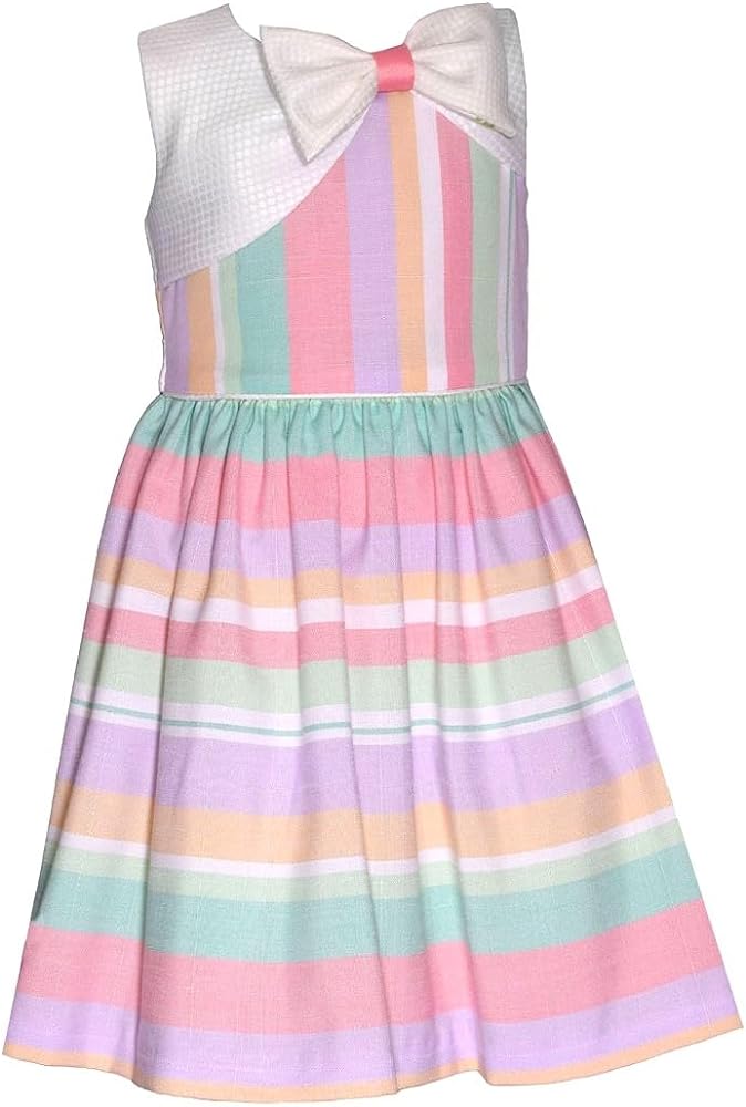 Bonnie Jean Girls 2T-16 Pastel Stripe Woven Yoke Bow Dress