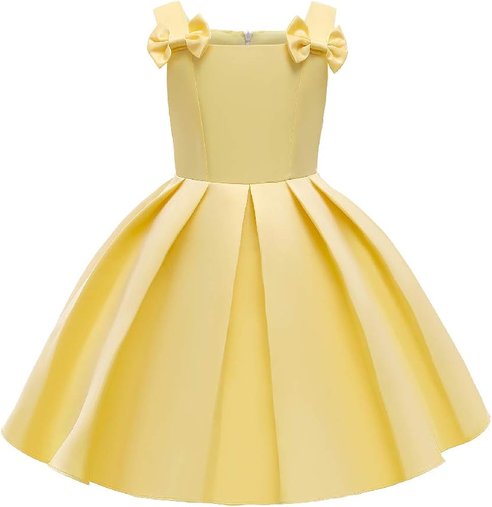 Quenny Girls' Dresses,New Spring Style Solid Color Pleated Dress,Sling Strapless Princess Dress.