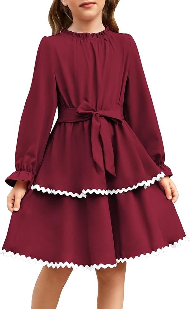 GRACE KARIN Girls Long Sleeve Dress Fall Winter Casual Cute Elegant Back to School Dresses for Girl 5-14