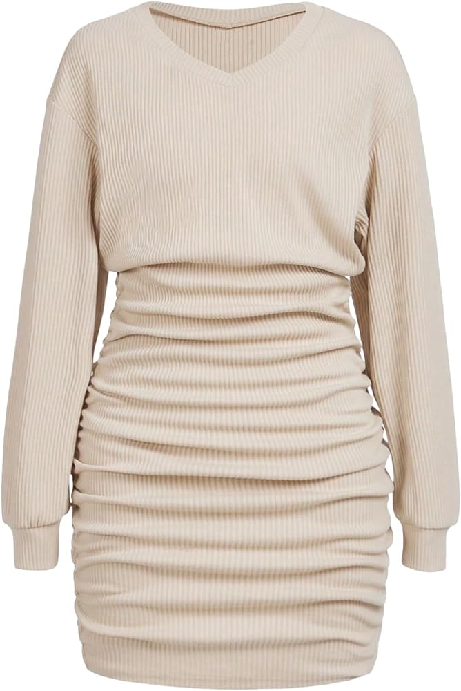 SOLY HUX Girl's Ruched V Neck Long Sleeve Bodycon Dress Pencil Short Dresses