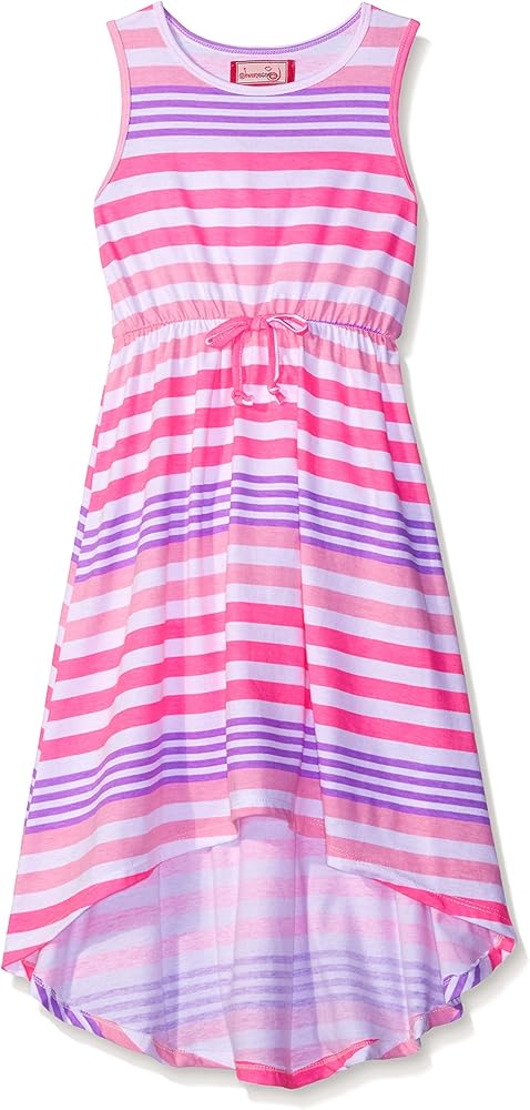 Dream Star Girls' Sleeveless Multi Stripe Maxi with Hi/Low Hem Dress