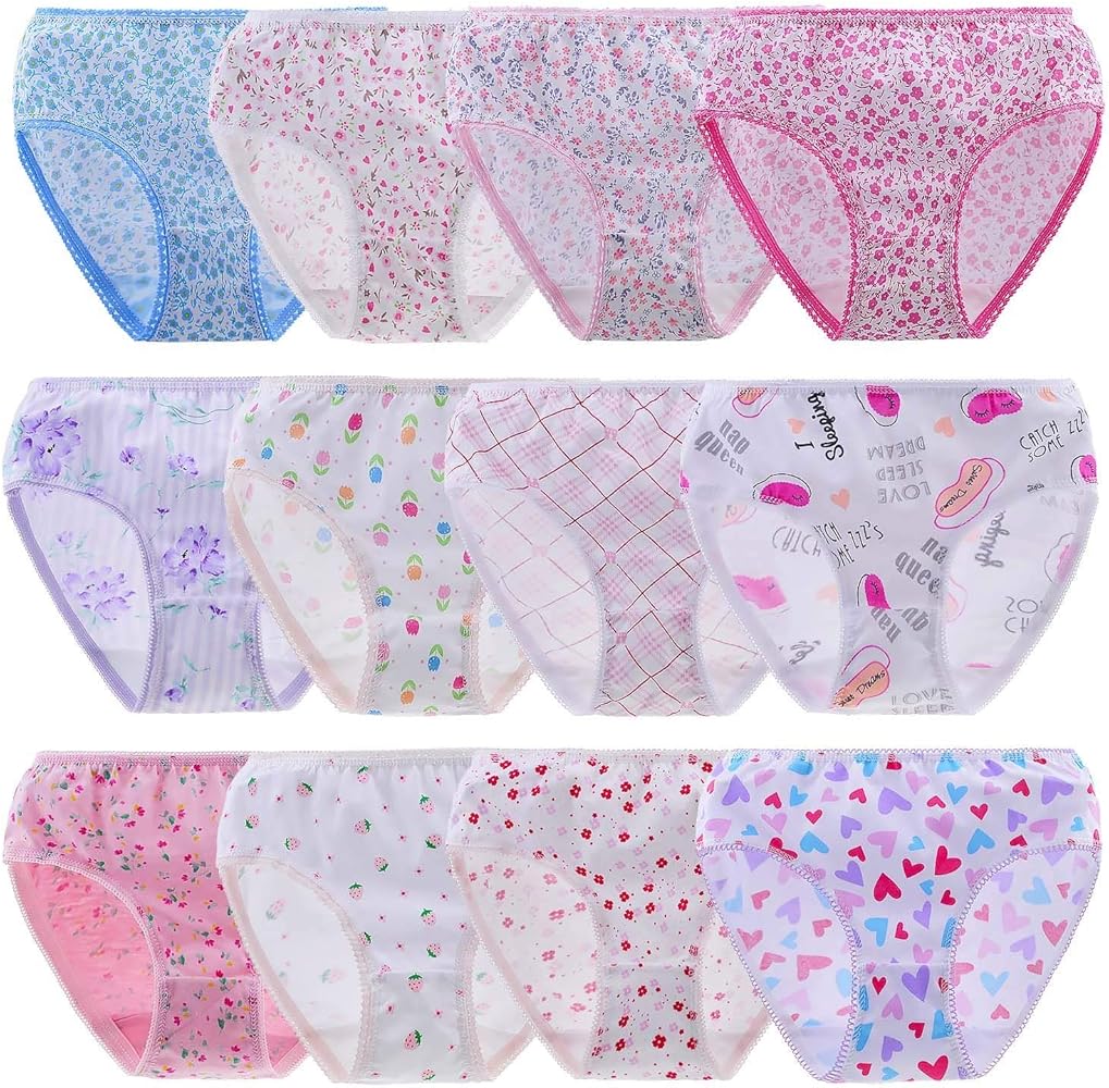 Toddler Girls' Cotton Panties Baby Soft Assorted Briefs Underwear Random 12pcs