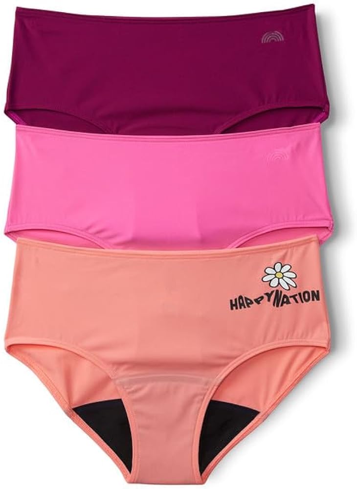 Happy Nation Girls Period Hipster Underwear for Teens, Pack of 3