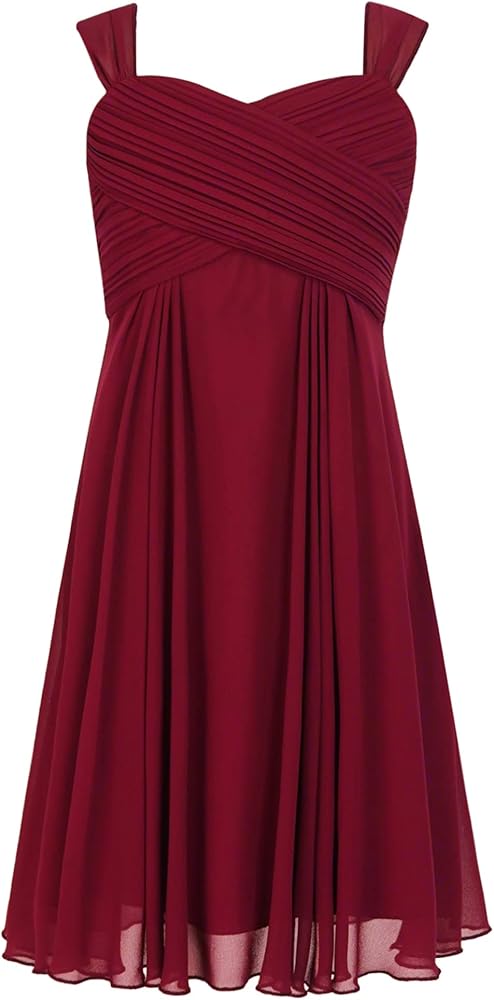 YiZYiF Youth Girl Juniors Bridesmaid Dress Short Prom Ball Gown Party Formal Chiffon Pleated Flower Girl Dress Burgundy 8 Years