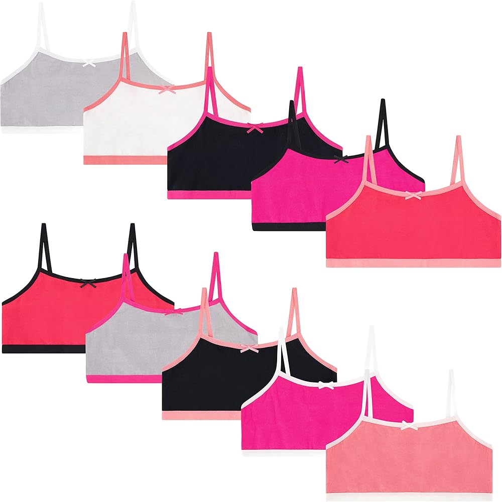 Buyless Fashion Girls Training Bra Cotton Cropped Cami Spaghetti Strap Brallete (10 Pack)