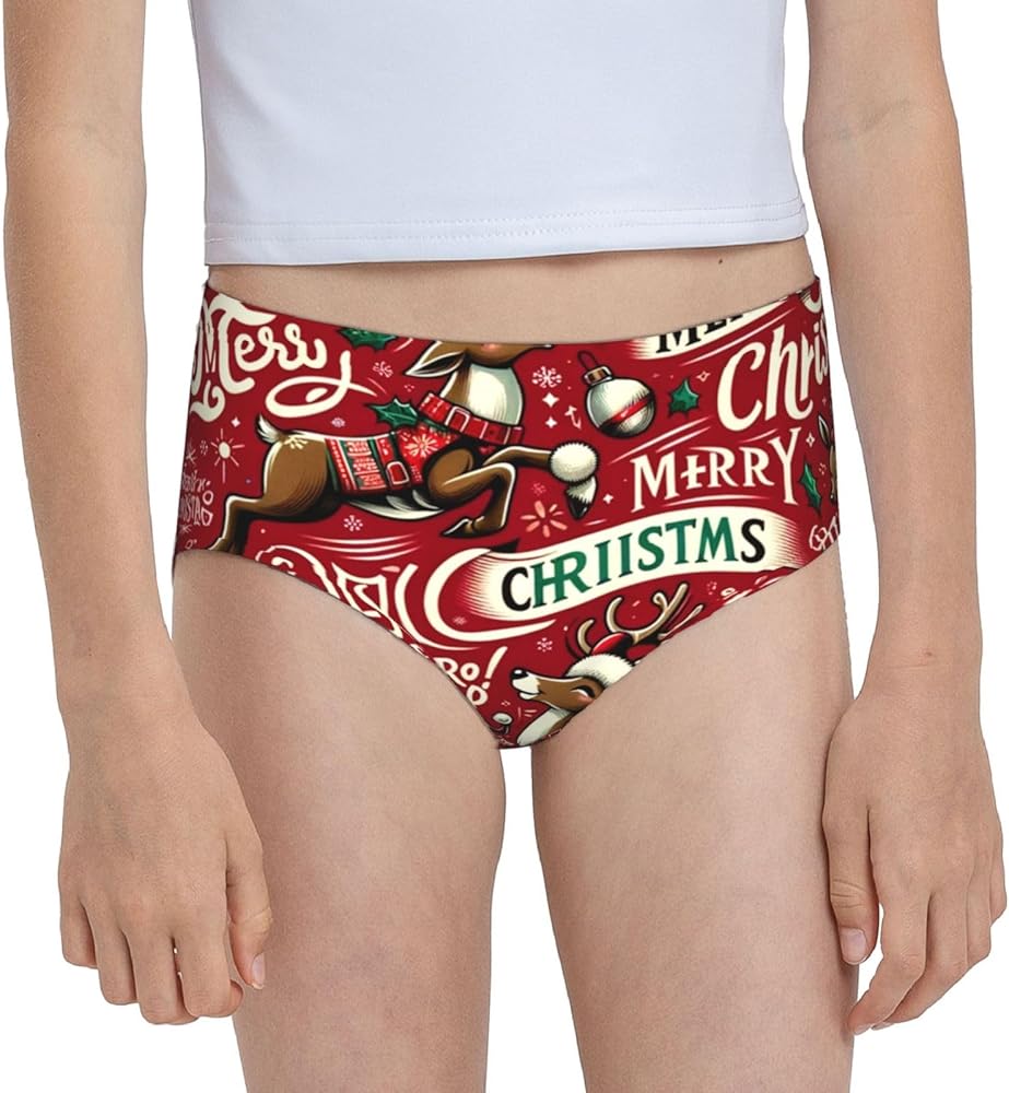 Augenstern Cotton Underwear Christmas-Deer-Red Girls'Briefs Soft Underpants