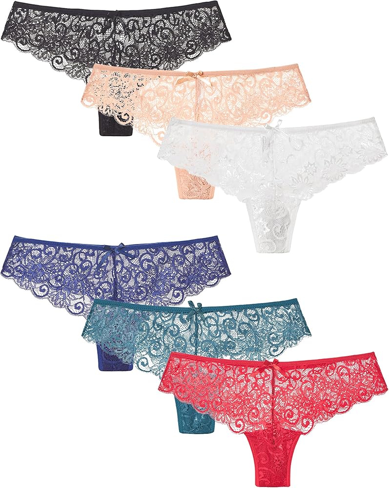 Kiench Teens Lace Thongs T Back Junior Girls' Low Waist See Through Panties 6-Pack