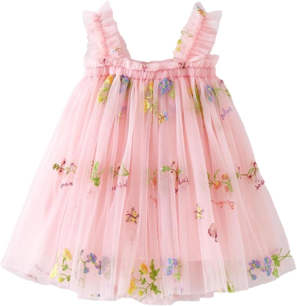 Toddler Baby Girl Butterfly Wings Dresses Sleeveless Ruffle Princess Dress Birthday Party Layered Tulle Tutu Dress