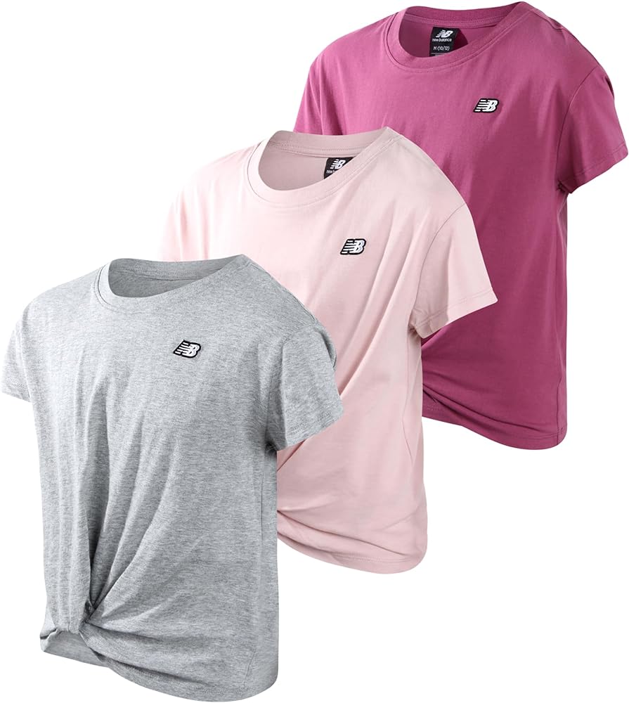 New Balance Girls' Athletic T-Shirt - 3 Pack Active Performance Sports Tee Bundle (7-16)