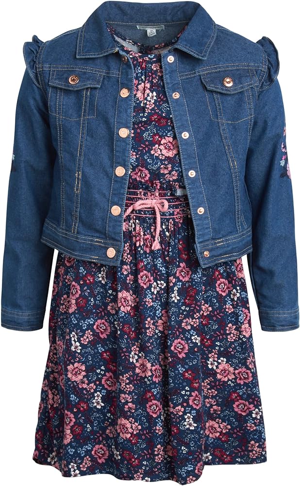 Nanette Lepore Girls' Dress Set - 2 Piece Sundress and Denim Jean Jacket (Size: 7-12)