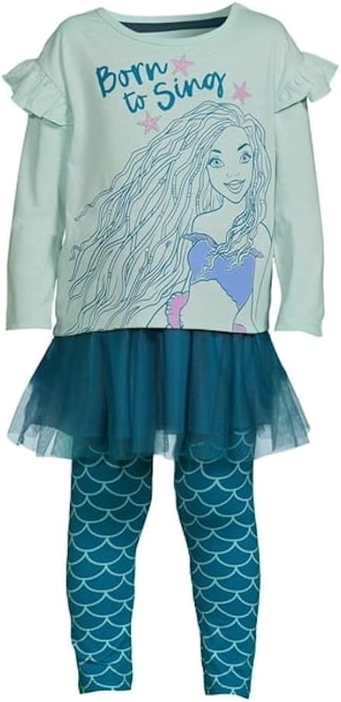 Disney The Little Mermaid Toddler Girls' Tutu Skirt Playwear Outfit 4-Piece Set (Size 4T)