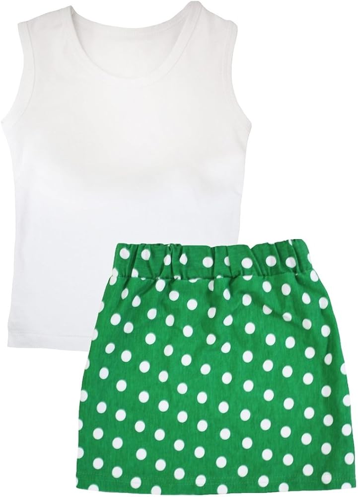 Petitebella Dress Plain White Vest Polka Dots Green Skirt Set 1-8y