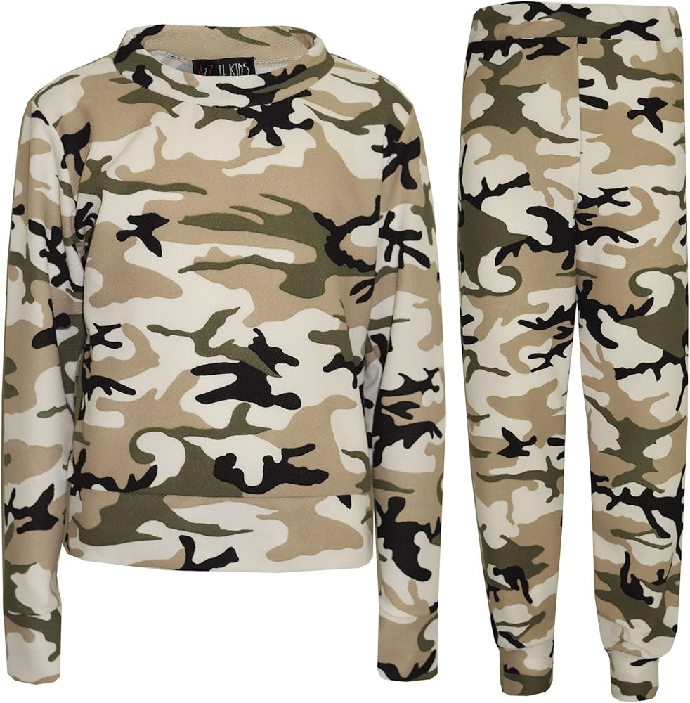 Girls Lounge Suit Kids Camouflage Jogsuit Top Bottom Loungewear Age 7-13 Years