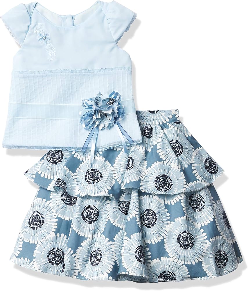 Girls' Cap Sleeve Sunflower Printed Skirt Set