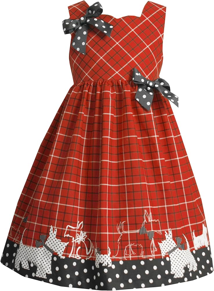 Bonnie Jean Little Girls' Scotty Print Border Dress