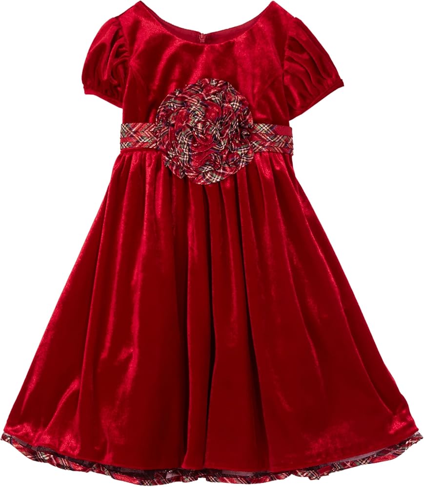 Bonnie Jean Little Girls' Panne Dress With Large Rouched Flower